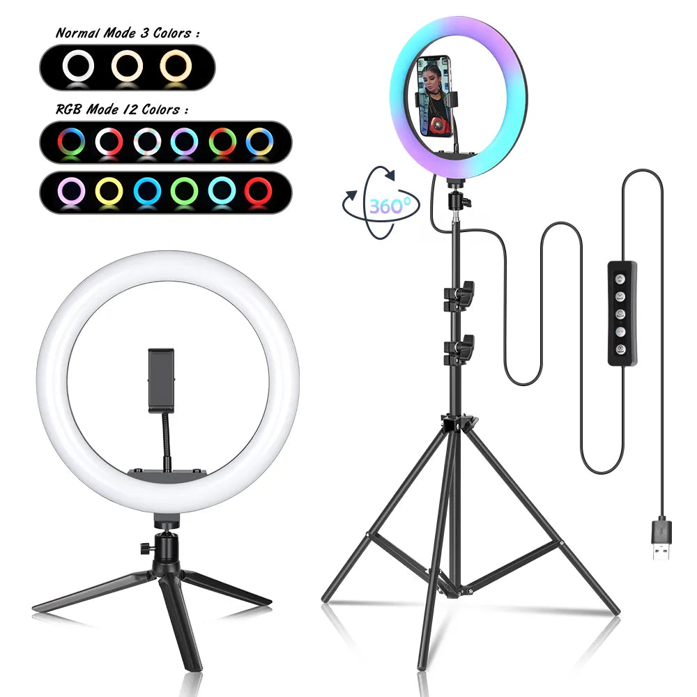 RGB Selfie Ringlicht LED mit Stativ