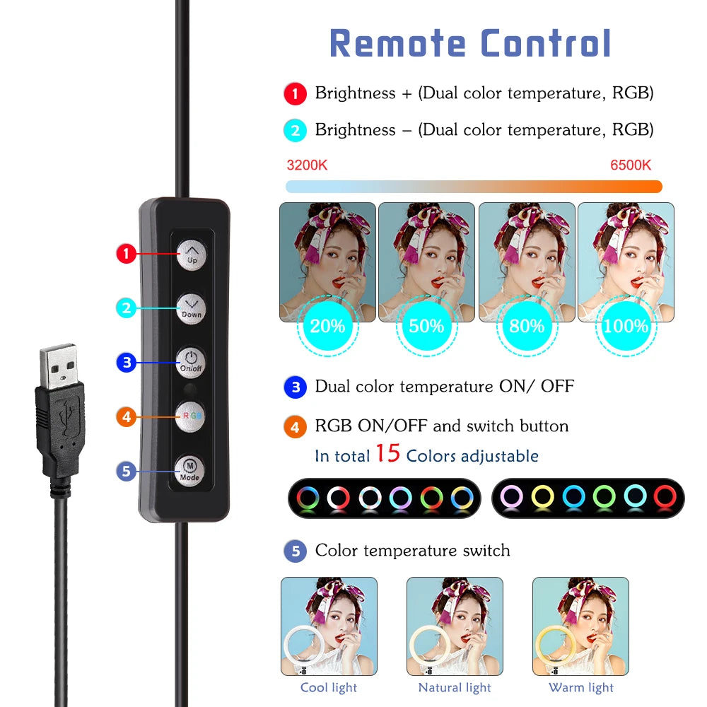 RGB Selfie Ringlicht LED mit Stativ