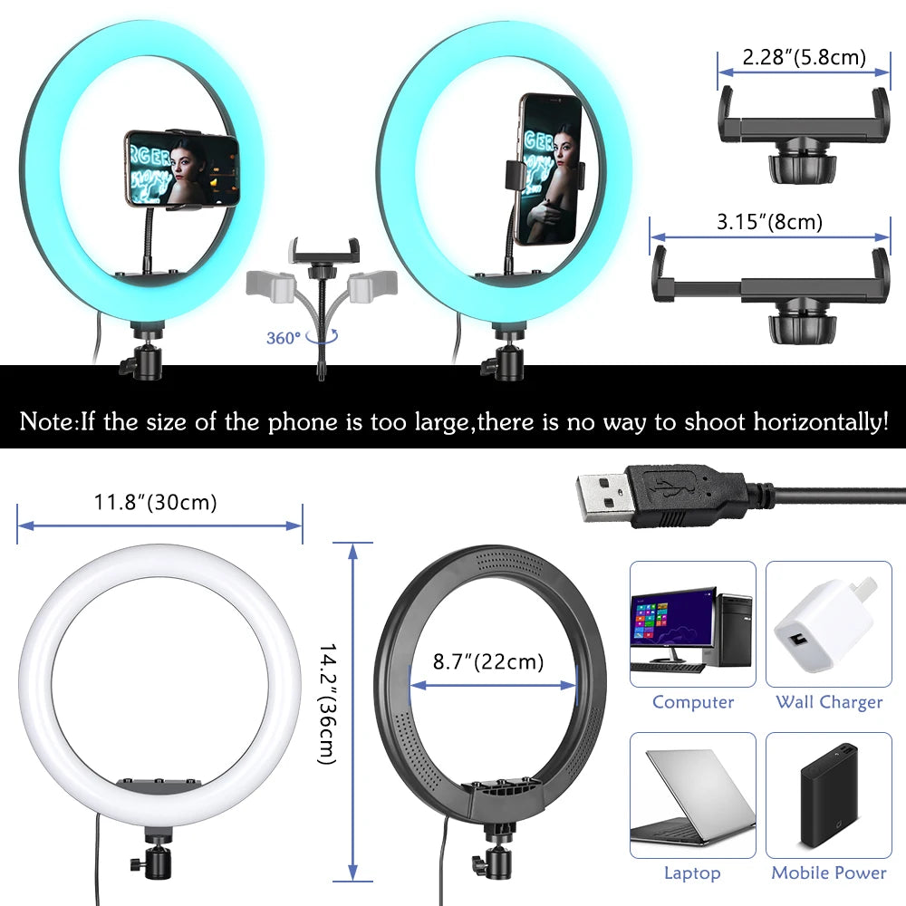 RGB Selfie Ringlicht LED mit Stativ