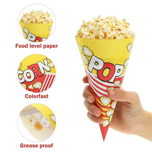 50 Stück Popcorn-Trichter aus festem Papier in Rot und Gold