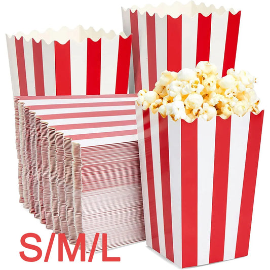 25 Stück Popcorn-Papierschachteln - Rot-Weiss gestreift